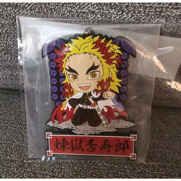 Kyojuro Rengoku Demon Slayer Kyun Chara Rubber Strap Charm Mascot Keychain - Picture 2 of 2